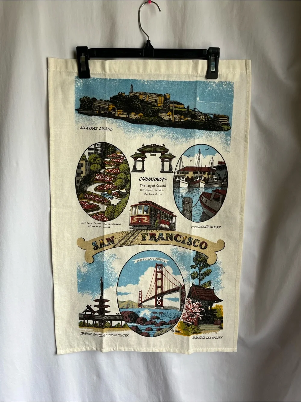 San Francisco Scenic Linen/Cotton Tea Towel - Blue & Cream